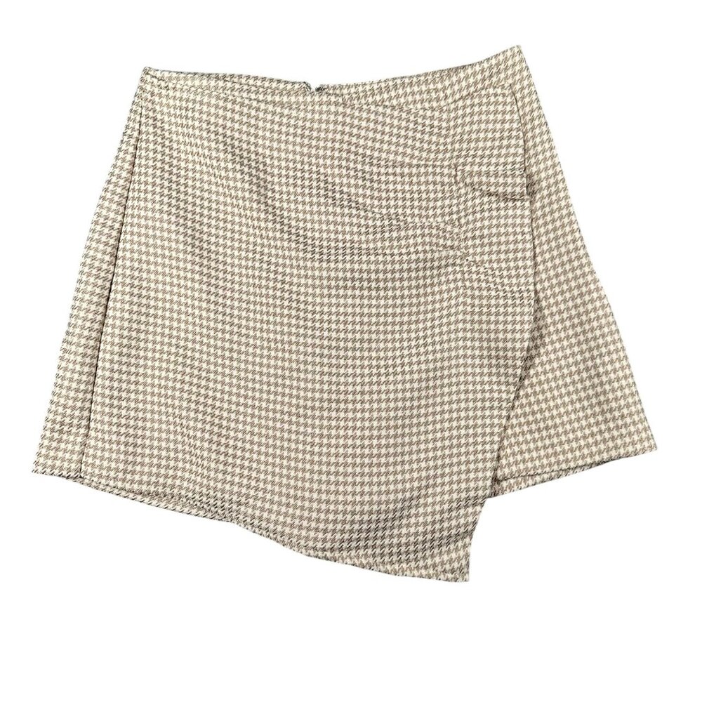 Pants Store Womens Small Beige Houndstooth Print Faux Wrap Skirt‎ Skort NWT